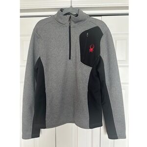 Spyder Mens Grey Black 1/4 Zip Fleece Pullover Jacket Small Warm Excellent cond